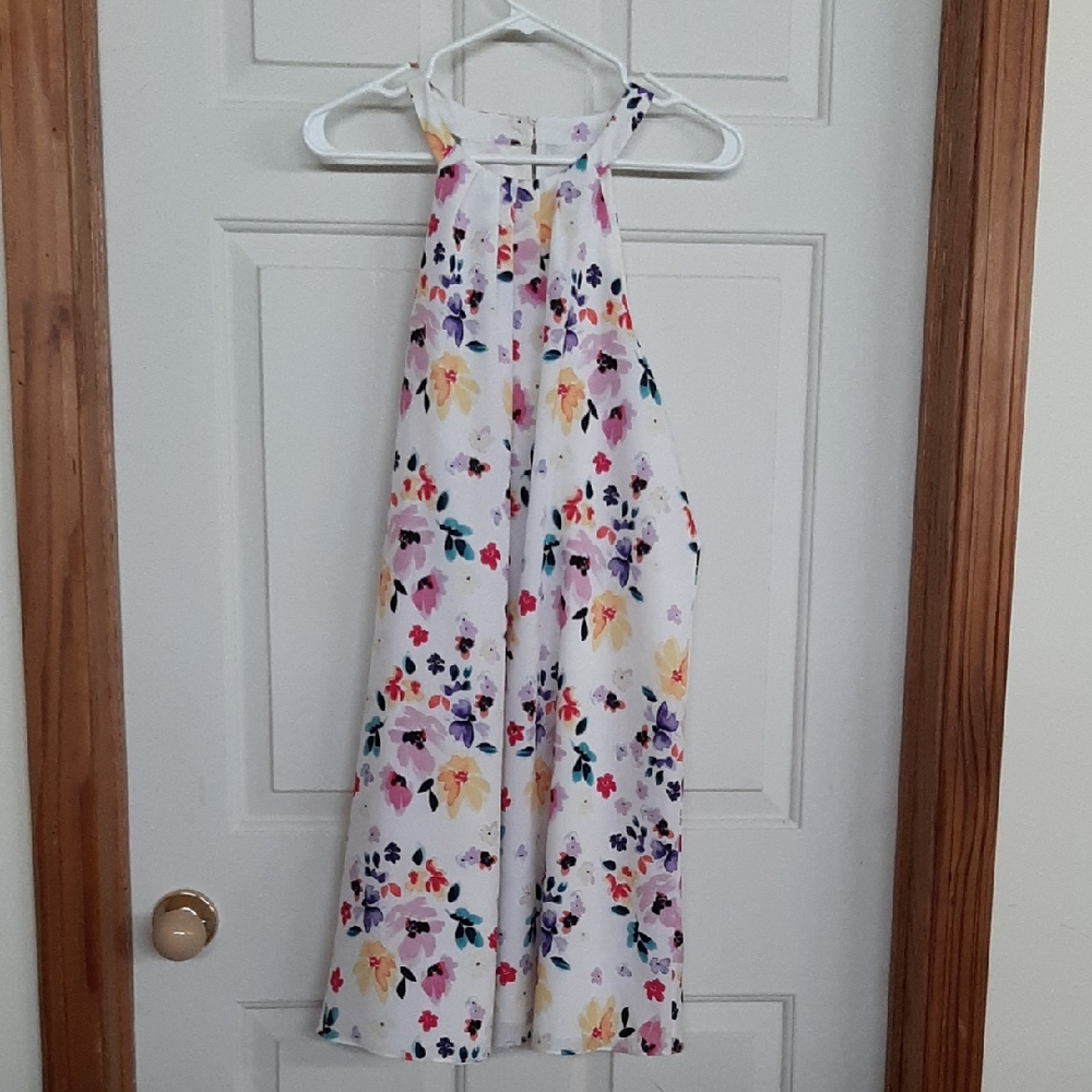 White Floral Halter Dress - Multicolor Print
